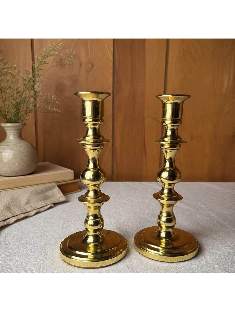 Vintage Baldwin Solid Brass Candlestick Holders Pair 7.5 Inch Heavy Taper Candle